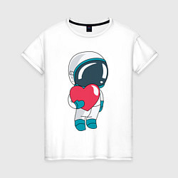 Футболка хлопковая женская Влюбленный космонавт, цвет: белый