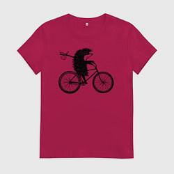 Футболка хлопковая женская Ежик на велосипеде, цвет: маджента