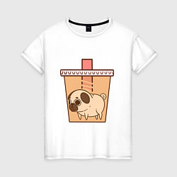 Женская футболка Мопс-кофе