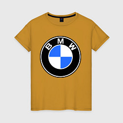 Футболка хлопковая женская Logo BMW, цвет: горчичный