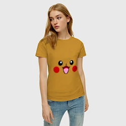 Футболка хлопковая женская Happy Pikachu, цвет: горчичный — фото 2
