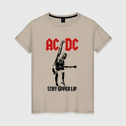 Футболка хлопковая женская AC/DC: Stiff Upper Lip, цвет: миндальный