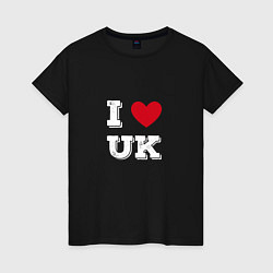 Футболка хлопковая женская I love UK, цвет: черный