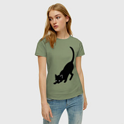 Футболка хлопковая женская ЧернаяБелая кошечка, цвет: авокадо — фото 2