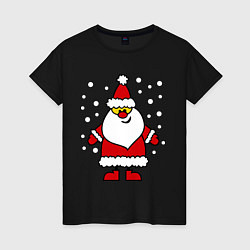 Футболка хлопковая женская Веселый Дед Мороз, цвет: черный