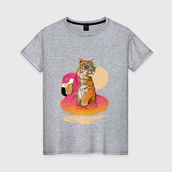 Женская футболка Тигр на фламинго