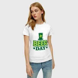 Футболка хлопковая женская Beer day, цвет: белый — фото 2