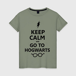Футболка хлопковая женская Keep Calm & Go To Hogwarts, цвет: авокадо