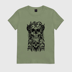 Футболка хлопковая женская Slayer Skulls, цвет: авокадо