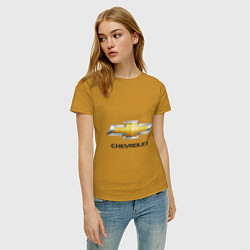 Футболка хлопковая женская Chevrolet логотип, цвет: горчичный — фото 2