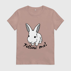 Футболка хлопковая женская Rabbit: follow me, цвет: пыльно-розовый
