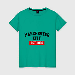 Футболка хлопковая женская FC Manchester City Est. 1880, цвет: зеленый