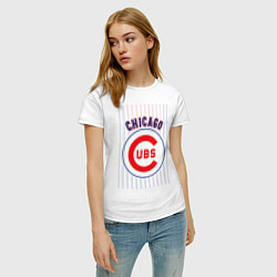 Футболка хлопковая женская Chicago Cubs лого, цвет: белый — фото 2
