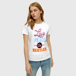 Футболка хлопковая женская Love peace the Beatles, цвет: белый — фото 2