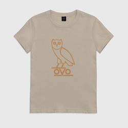 Футболка хлопковая женская OVO Owl, цвет: миндальный