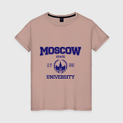 Футболка хлопковая женская MGU Moscow University, цвет: пыльно-розовый
