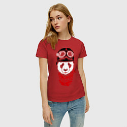 Футболка хлопковая женская Панда байкер, цвет: красный — фото 2