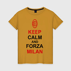 Футболка хлопковая женская Keep Calm & Forza Milan, цвет: горчичный