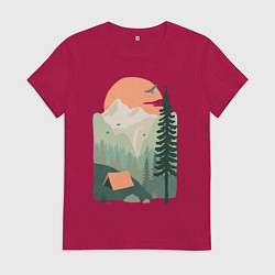 Футболка хлопковая женская Wood Adventure, цвет: маджента