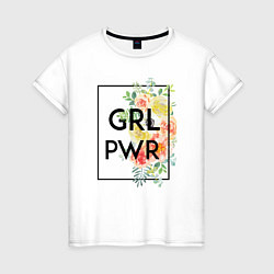 Футболка хлопковая женская GRL PWR, цвет: белый