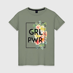 Футболка хлопковая женская GRL PWR, цвет: авокадо