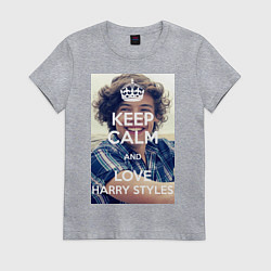Футболка хлопковая женская Keep Calm & Love Harry Styles, цвет: меланж