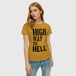 Футболка хлопковая женская High way to hell, цвет: горчичный — фото 2