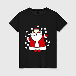 Футболка хлопковая женская Дед мороз в снегу, цвет: черный