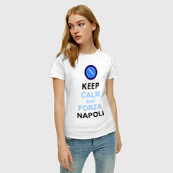 Футболка хлопковая женская Keep Calm & Forza Napoli, цвет: белый — фото 2