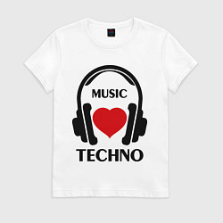 Футболка хлопковая женская Techno Music is Love, цвет: белый