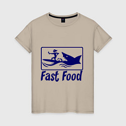 Футболка хлопковая женская Shark fast food, цвет: миндальный