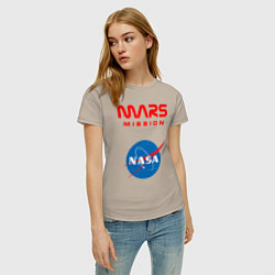 Футболка хлопковая женская Nasa Mars mission, цвет: миндальный — фото 2