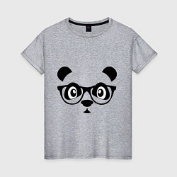 Футболка хлопковая женская Панда в очках, цвет: меланж