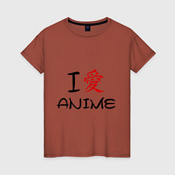 Футболка хлопковая женская I love anime, цвет: кирпичный