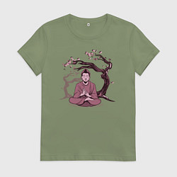 Футболка хлопковая женская Будда Сакура, цвет: авокадо