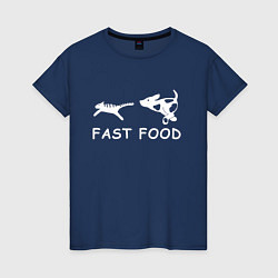 Футболка хлопковая женская Fast food белый, цвет: тёмно-синий