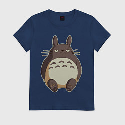Футболка хлопковая женская Грустный Тоторо, цвет: тёмно-синий