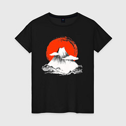 Футболка хлопковая женская Гора Фудзияма, цвет: черный