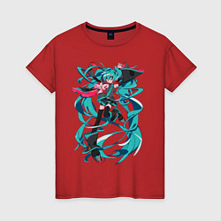 Футболка хлопковая женская Hatsune Miku Expo, цвет: красный