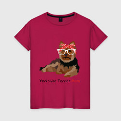 Футболка хлопковая женская Yorkshire terrier mom, цвет: маджента