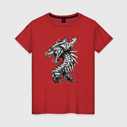 Футболка хлопковая женская Китайский дракон арт, цвет: красный