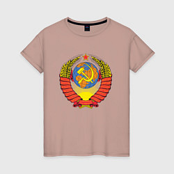 Футболка хлопковая женская Герб СССР, цвет: пыльно-розовый