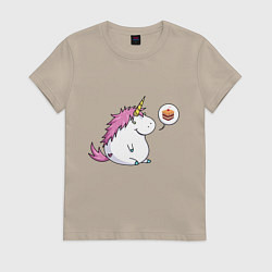 Футболка хлопковая женская Пухленький единорог, цвет: миндальный