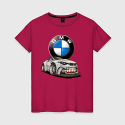Футболка хлопковая женская BMW оскал, цвет: маджента