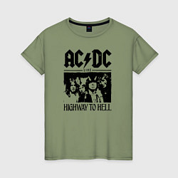 Футболка хлопковая женская ACDC highway to hell, цвет: авокадо