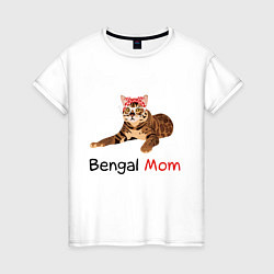 Футболка хлопковая женская Мама бенгальского кота, цвет: белый