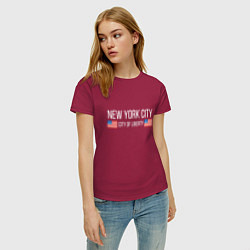Футболка хлопковая женская NEW YORK, цвет: маджента — фото 2