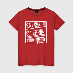 Футболка хлопковая женская Eat, sleep, code, цвет: красный