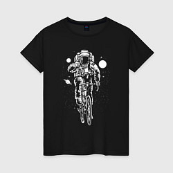 Футболка хлопковая женская Космонавт на велосипеде, цвет: черный