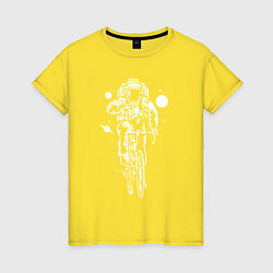 Футболка хлопковая женская Космонавт на велосипеде, цвет: желтый